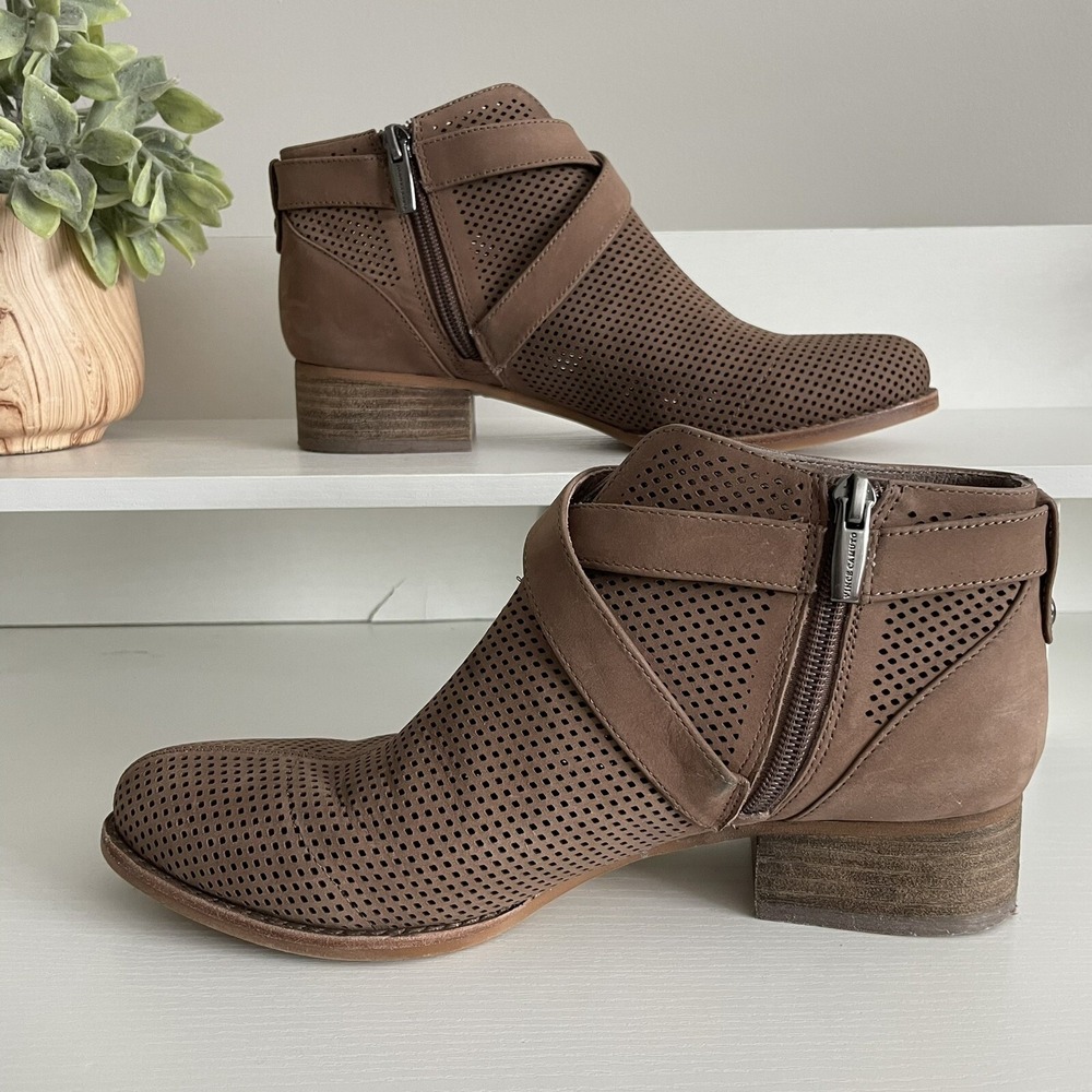 Vince Camuto Casha Perforated Leather Ankle Bootie Casual Brown Size 8M/38